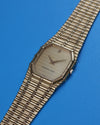 Side view of Audemars Piguet Bamboo watch showing fluted crown and gold case texture transition