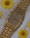 Audemars Piguet Bamboo 27mm watch with pavé diamond dial and 18K yellow gold bracelet – front view.