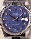 Close-up of Rolex Datejust 16234 sodalite dial with baton hour markers