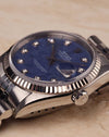 Rolex Datejust 16234 side view showing 36mm stainless steel case and fluted bezel