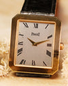Silver dial of Piaget Protocole Jumbo 90154 with bold black Roman numerals and dauphine hands.
