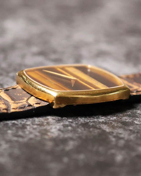 Side profile view showcasing the slim 18K yellow gold case of the Piaget 9741 dress watch