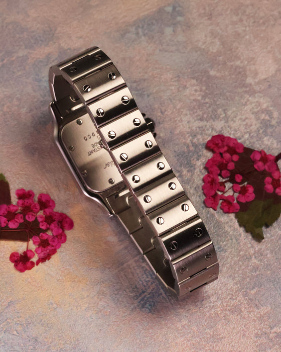 Cartier Santos Galbée Ref. 1565 integrated stainless steel bracelet with screw accents
