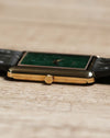 Fluted gold crown of Piaget 9228 jade dial watch, side detail view