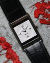 Front view of the Concord Delirium 1997 Hong Kong Limited Edition in platinum with ultra-thin rectangular case and Roman numeral dial.