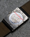 See-through caseback of the Concord Delirium 1997 Hong Kong Limited Edition revealing ultra-thin manual winding movement.