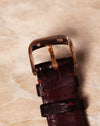 Underside of Audemars Piguet 18k rose gold buckle with engraved hallmarks and markings