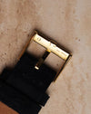 Exterior view of the Piaget buckle with prominent “P” logo, polished finish, and matching gold tone.