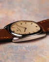 Side profile of the Vacheron Constantin Historiques 31110 in platinum showing its slim case, polished flanks, and subtle dome crystal.