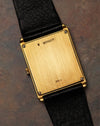 Caseback of Audemars Piguet Skeleton Aperture Tank showing brushed gold surface and hallmarks.