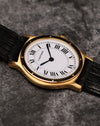 Low-angle view of the Cartier Arcade LM Ref. 9605 showing the thin case profile and polished bezel.