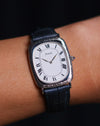 Piaget Ref. 9251 vintage tank watch in 18K white gold with bark-textured case on Wrist
