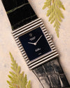 Rolex Cellini Ref. 4012 in 18K white gold with blue mirror dial, ribbed rectangular case, front view