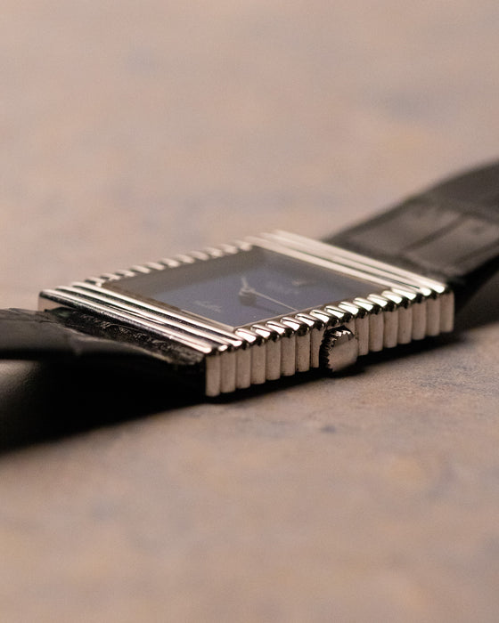 Detailed case-side view of Rolex Cellini 4012 in white gold with signed crown