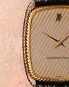 Macro detail of Audemars Piguet 4157 CA bezel showing twisted rope design in yellow gold.