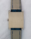 Caseback of Patek Philippe Gondolo 5010 showing brushed rectangular white gold back with screws
