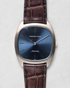 Audemars Piguet Ref. 5279 front view showing blue dial, baton markers, and cushion-shaped white gold case
