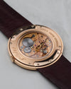 Audemars Piguet 14988OR angled caseback view highlighting decorated movement and rose gold case