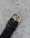 18K yellow gold pin buckle fitted to the black leather strap of the Audemars Piguet.