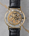 Chopard L.U.C Happy Diamonds skeleton dial watch in 18k yellow gold with floating diamonds front view.