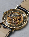 Side profile of Chopard L.U.C Happy Diamonds skeleton dial case showing thin gold construction.