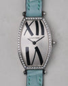 Front view of the Cartier Tonneau WE400731 with factory diamond-set bezel and oversized Roman numerals.