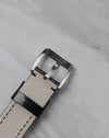 Reverse view of the original steel buckle and black leather strap on the Gerald Genta Retro Classic G.3614.