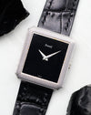 Angled view of the Piaget Protocole Ref. 91546 highlighting the black onyx dial and textured bezel.