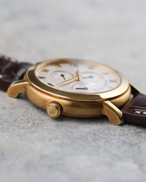 Angled side view of the Audemars Piguet Jules Audemars 25955OR highlighting the slim rose gold case.