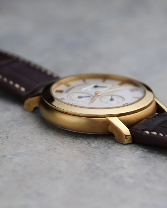 Low-angle view of the Audemars Piguet Jules Audemars 25955OR showing the case profile and dial depth.