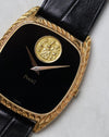 Front view of the Piaget Ref. 9591 with black onyx dial and Piaget medallion at 12 o'clock.