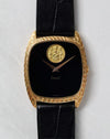 Full frontal view of the Piaget Ref. 9591 in 18k yellow gold with black onyx dial.