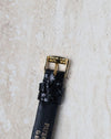 Original 18k yellow gold Patek Philippe buckle attached to the signed strap of the Ref. 3017.