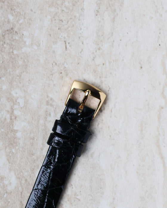 Reverse view of the original 18k yellow gold Patek Philippe buckle on the Ref. 3017.