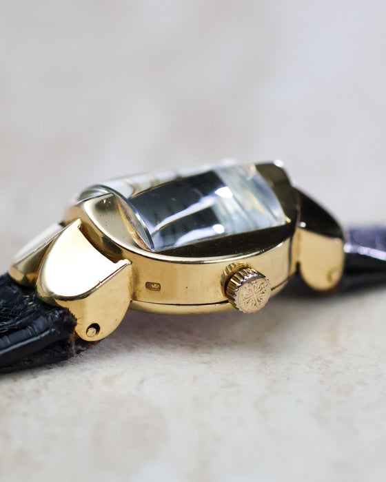 Close-up side profile of the Patek Philippe Ref. 3017 showing the pagoda-style crystal and lug architecture.