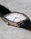 Low-angle view of the Rolex Cellini Ref. 4170 highlighting the stepped white gold case and textured bezel.
