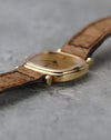 Angled side view showing the polished bezel and unusual articulated lug construction.