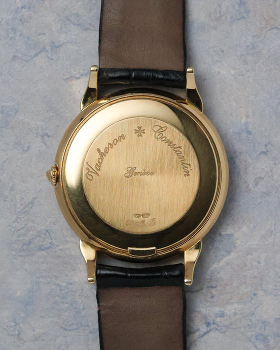 Caseback view of the Vacheron Constantin Historiques 48003 in yellow gold with engraved Historiques branding.