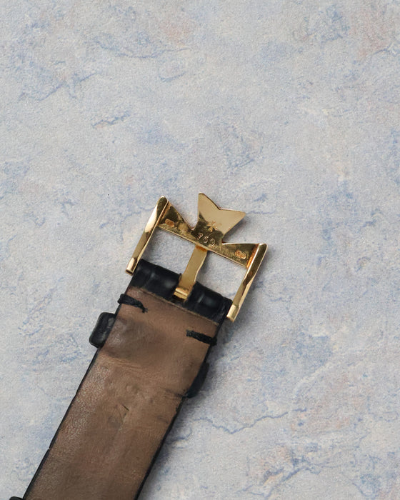 Reverse view of the original Vacheron Constantin yellow gold buckle showing hallmarks and signatures.