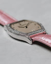 Side profile of the Vacheron Constantin Ref. 10550 showing the slim white gold case and factory diamond bezel.