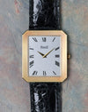 Front view of the Piaget Protocole Jumbo Ref. 90154 with silver dial, Roman numerals and 18k yellow gold case.