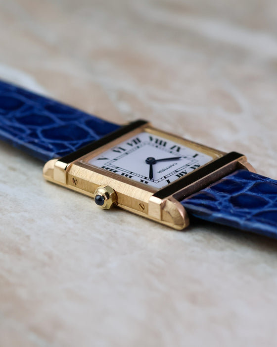 Opposite side profile of the Cartier Tank Chinoise Ref. 81051 displaying the rectangular case architecture and finishing.