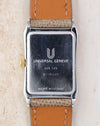 Caseback of the Universal Genève Jump Hour Regulator Ref. 225.125 showing the engraved Universal Genève logo and reference.