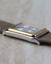 Low side profile of the Universal Genève Jump Hour Regulator Ref. 225.125 emphasizing the thin case and rectangular design.