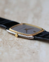 Angled profile of the Audemars Piguet 4157CA with Snowflake dial and black leather strap.