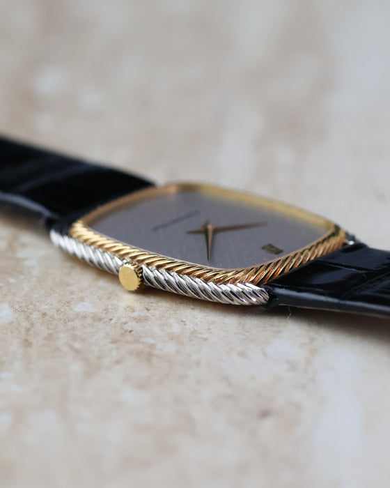 Angled profile of the Audemars Piguet 4157CA with Snowflake dial and black leather strap.