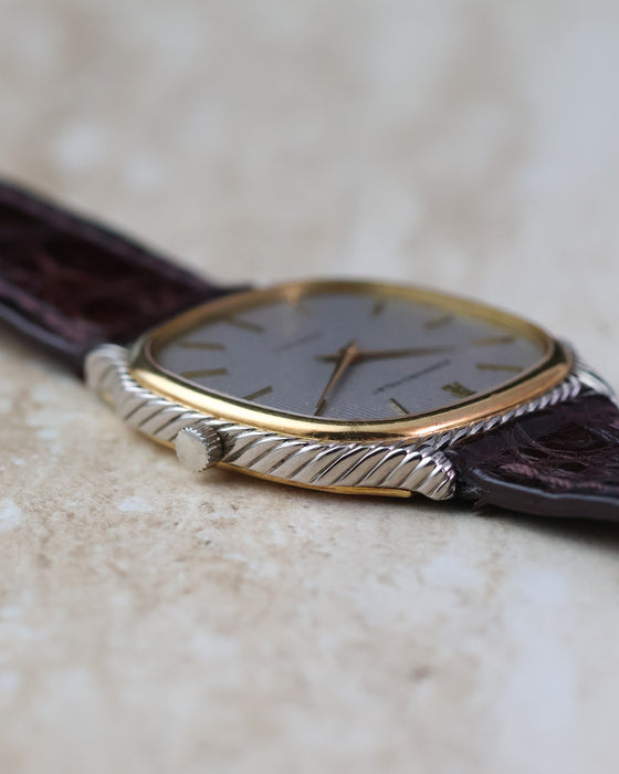 Angled view of the Audemars Piguet automatic showing its thin cushion-shaped case and sculpted rope detailing.