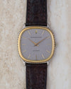 Front view of the Audemars Piguet automatic with textured silver dial, gold baton markers and applied AP monogram.