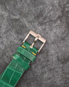 Signed Piaget buckle fitted to the green leather strap of the Protocole 9154.