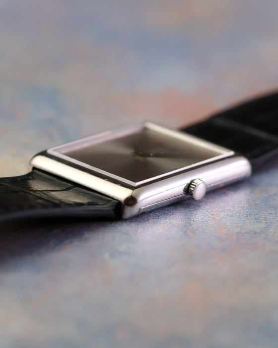 Crown-side view of the Piaget Ref. 9150 highlighting the thin white gold case and winding crown.